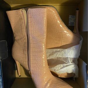 Faux crocodile heeled boots, pink